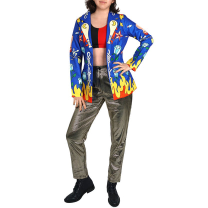 Women Harley Costume Joker Blue Blazer Pants and Vest 3pcs Suit for Halloween Carnival