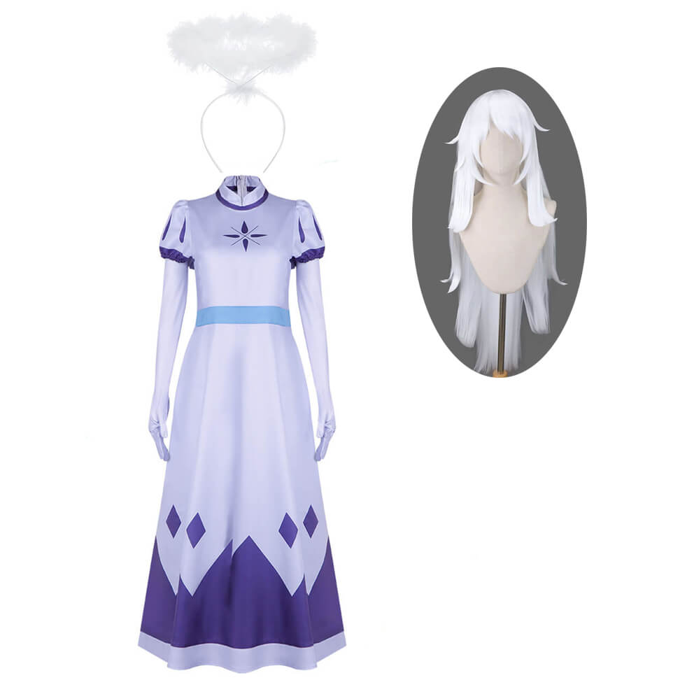 Hazbin Emily Cosplay Costume Seraphim Dress Outfit Halloween Angel Halo Wing Women Fancy Uniform