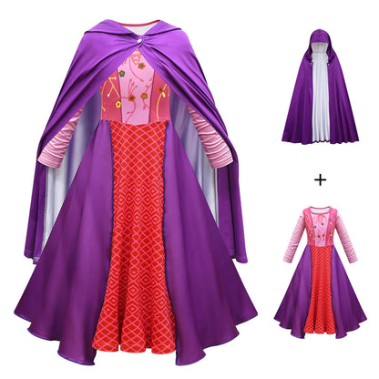 Sarah Sanderson Costume Girls Halloween Witch Cosplay Dress Sanderson Sister Outfit