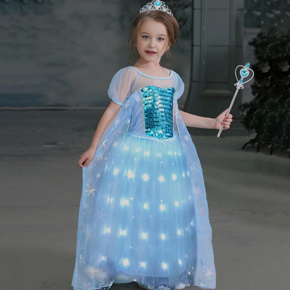 Light Up Dress For Elsa Girls Princess Dress Snow Queen Birthday Dress Party Dress