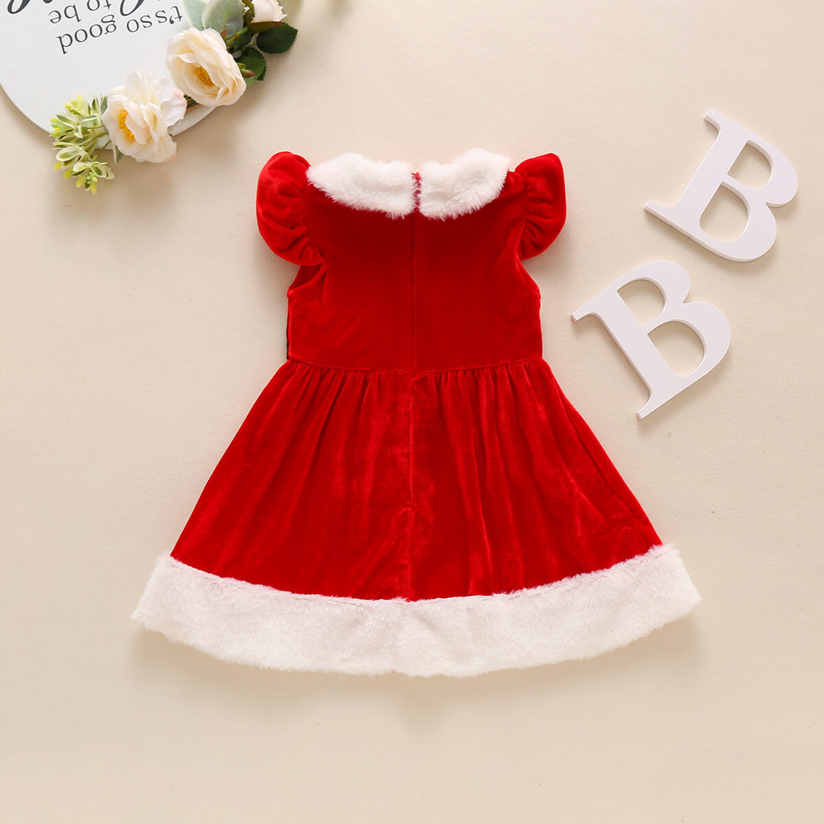 Infant Baby Grils Christmas Red Dress Kids Sleeveless Plush Lapel Collar Xmas Outfit