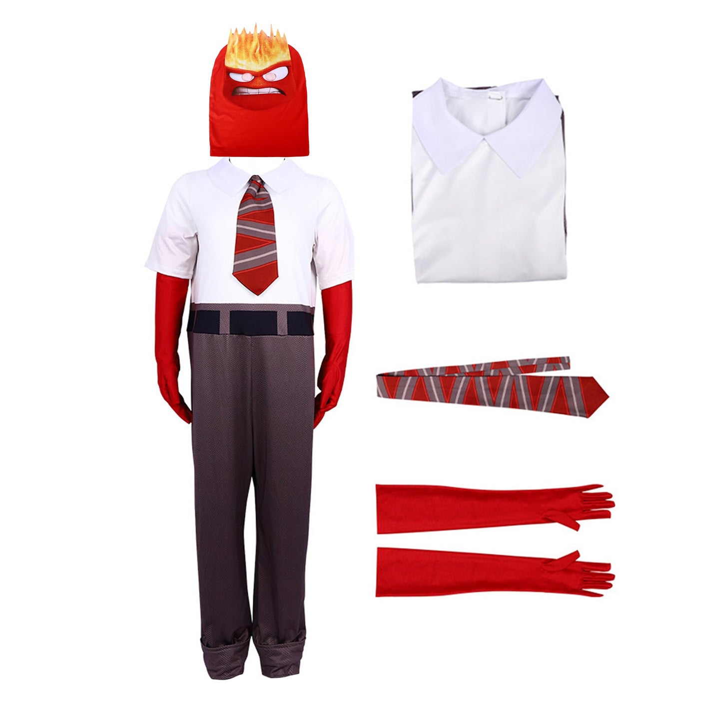 Anger Costume Inside 2 Anger Cosplay Jumpsuit with Tie and Gloves Full Set For Kids and Adults