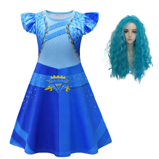 Kids The Rise of Red Dress Chloe Charming Costume Girls Halloween Blue Dress