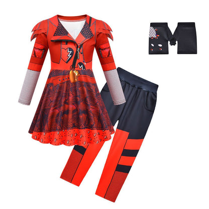 Girls Red Costume The Rise of Red Cosplay Dress Pants and Gloves for Halloween