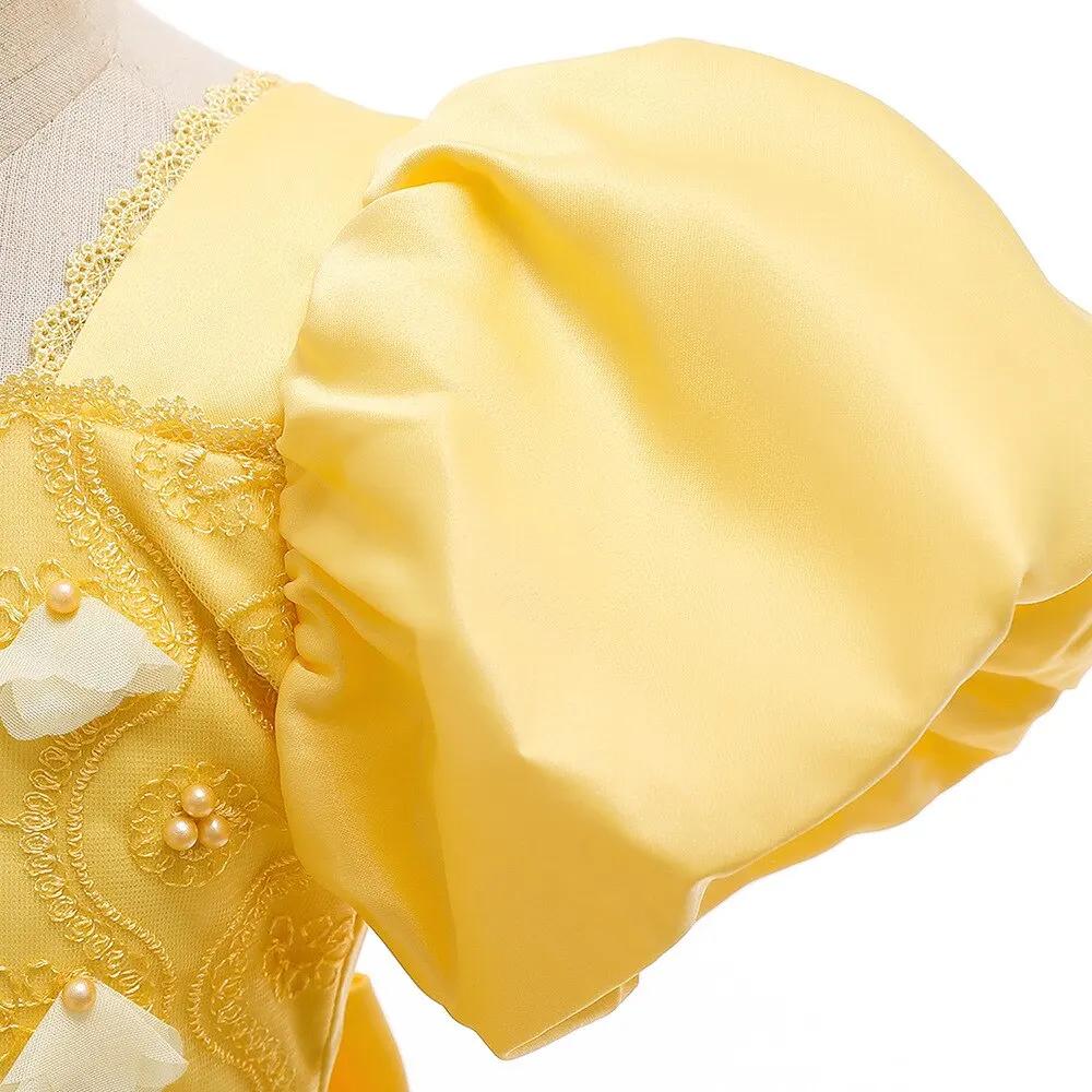 Girl Princess Belle Light Up Dress Glowing Princess Beauty LED Puff Sleeve Ball Gown