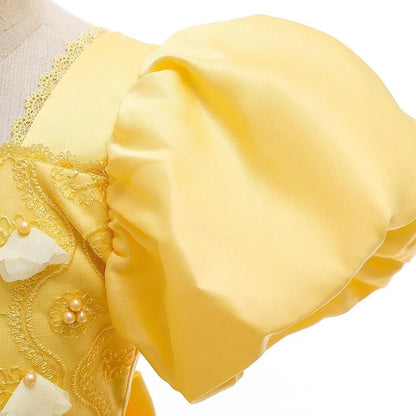 Girl Princess Belle Light Up Dress Glowing Princess Beauty LED Puff Sleeve Ball Gown