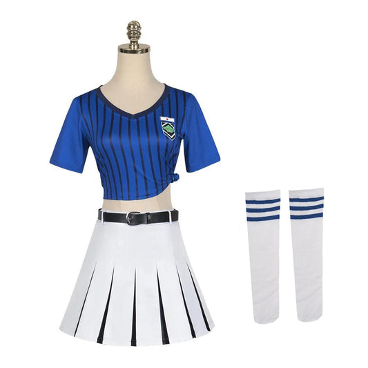 Blue Teikoku Anri Costume Cheerleaders Tops Skirt for Women Girl Halloween Party Cosplay Costume