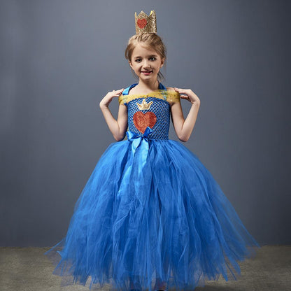 Girls Evie Dress Blue Ball Gown Tulle Party Dress with Crown for Cosplay