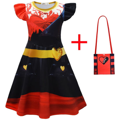 Girls The Rise of Red Fly Sleeve Dress and Bag Princess Red Dress Up Full Set