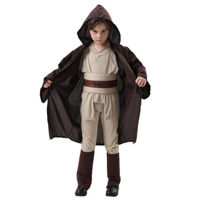 Boys Master Knight Costume Force Master Halloween Outfit Tunic Hooded Robe Pants and Foot Cover Suit