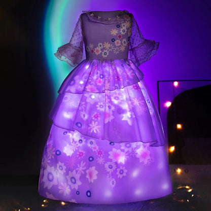 Kids Isabela Light Up Dress Princess Purple Glowing Costume LED Outfit for Cosplay Party