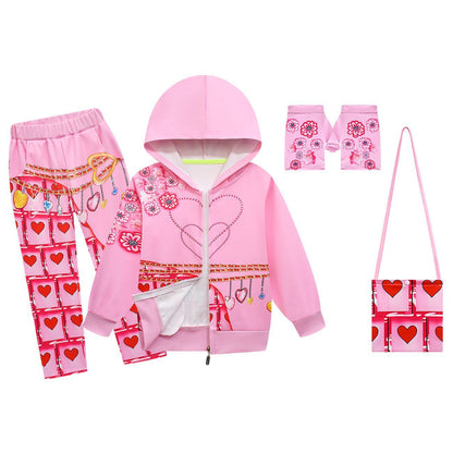 Girls The Queen Of Hearts Outfit Bridget Zip Up Hooded Sweatshirt Pants and Accessories for Cosplay