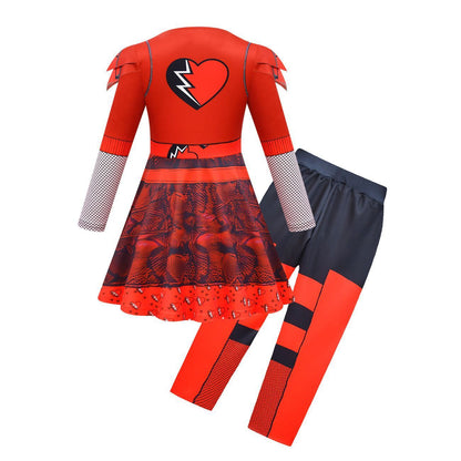 Girls Red Costume The Rise of Red Cosplay Dress Pants and Gloves for Halloween