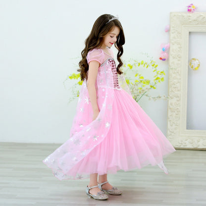 Kids Pink Elsa Dress Summer Party Dress Birthday Dress Up for Girls 3T-10 Years