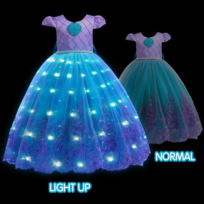 Girls Mermaid Light Up Dress Ariel Princess LED Party Outfit Tulle Seamaid Halloween Costume