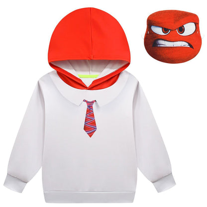 Kids Anger Costume Inside Halloween Hoodie Pants Mask Suit and Casual Sweatshirt for Daily Wear