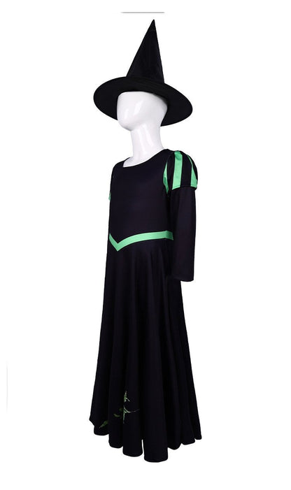 Kids Elphaba Costume Wicked of The West Witch Costume Black Dress with Gloves and Hat 3pcs Suit