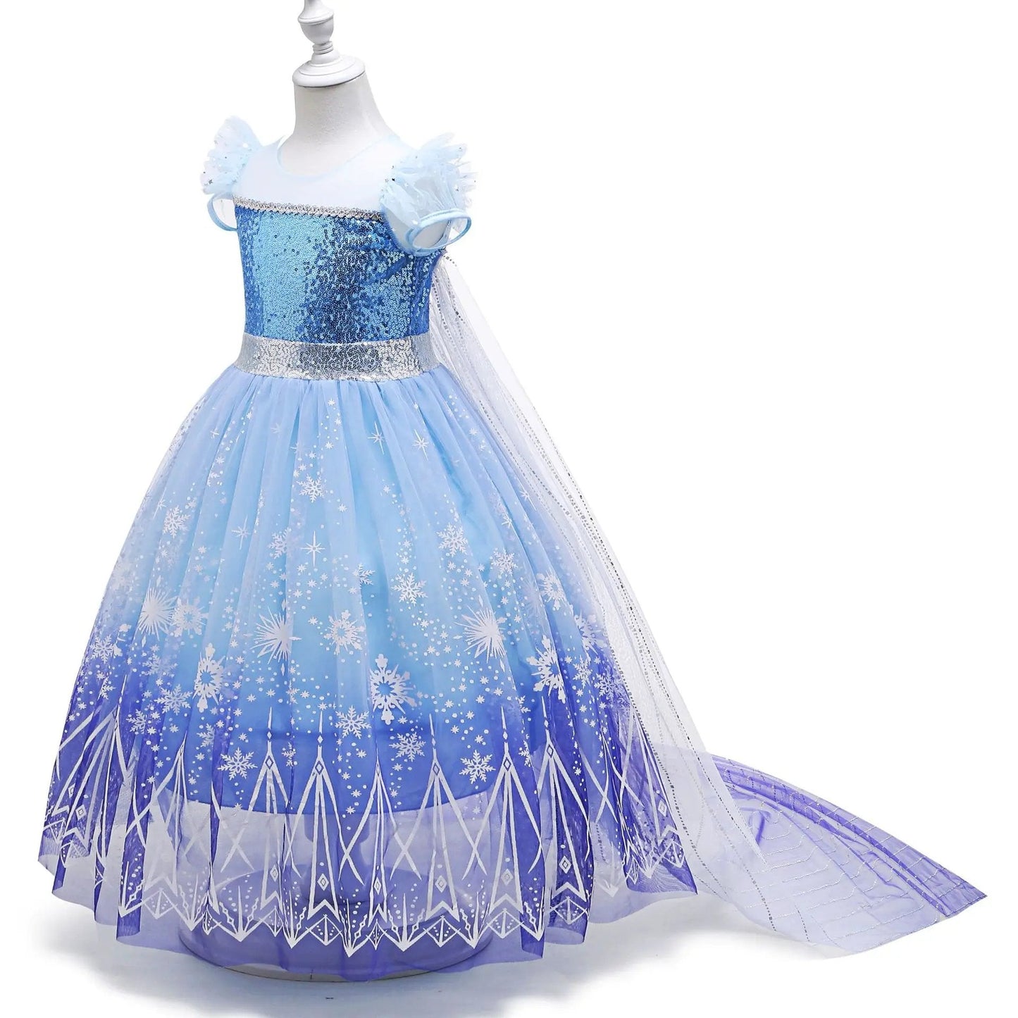 Elsa Costume Princess Dress Girls Light Up Dress Snowflake Trailing Party Dress Birthday Dres