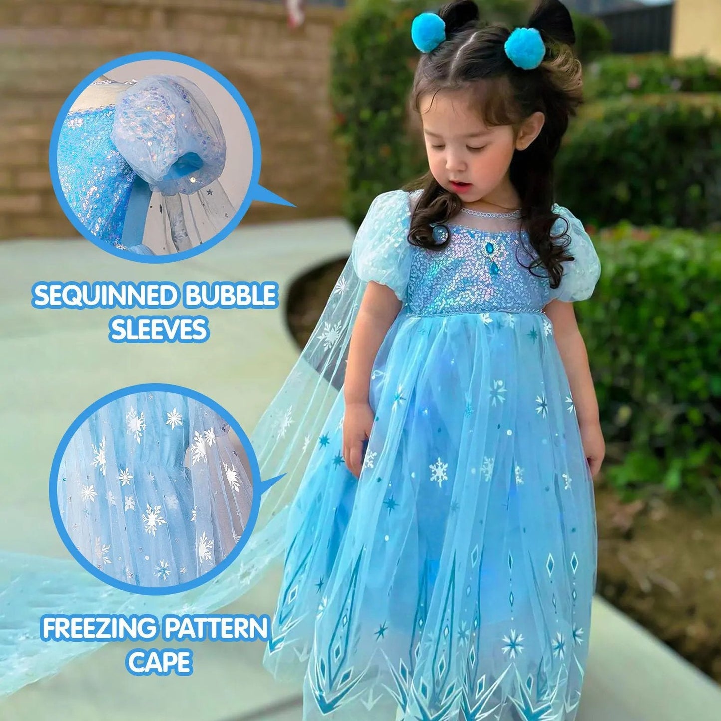 Elsa Dress Girls Princess Dress Fancy Light Up Dress with Cape Snow Queen Party Dress