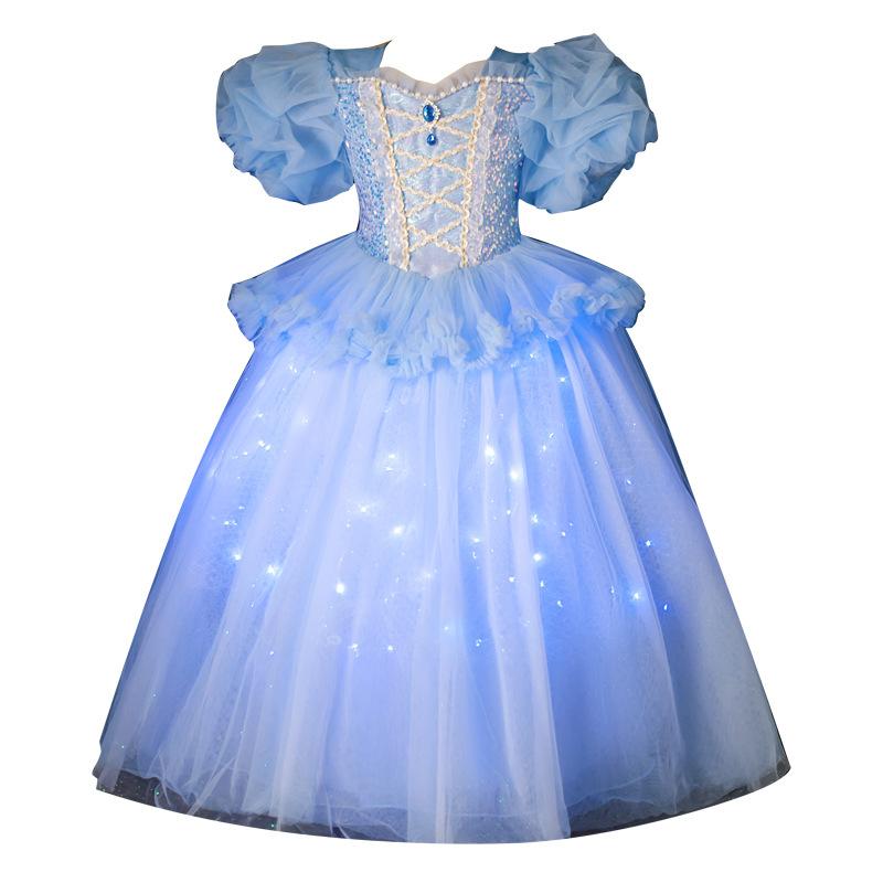 Kids Elsa Dress Light Up Princess Dress with Trailing Cape Ice Queen Glowing Elsa Costume