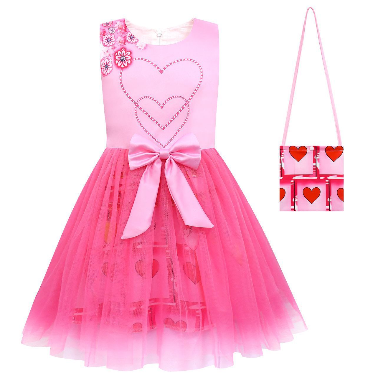 Girls The Queen of Hearts Dress Pink Princess Bridget Halloween Costume with Accessories