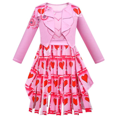 Girls Queen of Hearts Costume Bridget Pink Tassel Dress Wig and Gloves for Birthday Party