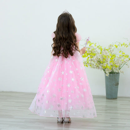 Kids Pink Elsa Dress Summer Party Dress Birthday Dress Up for Girls 3T-10 Years