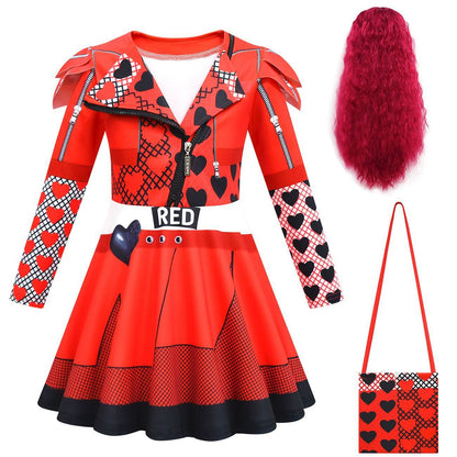 Girls Princess Red Costume Rise of Red Dress Bag Gloves Wig and Pants for Halloween Party