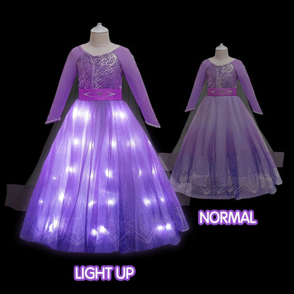 Anna Costume Kids Light Up Princess Dress Purple Sequined Birthday Dress Party Dress