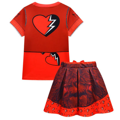 Kids Red Costume Princess T-shirt and Skirt Suit The Daughter of The Queen of Hearts Outfit