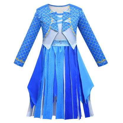 Girls Chloe Charming Costume Blue Tassel Dress Wig and Gloves for Dress Up Party