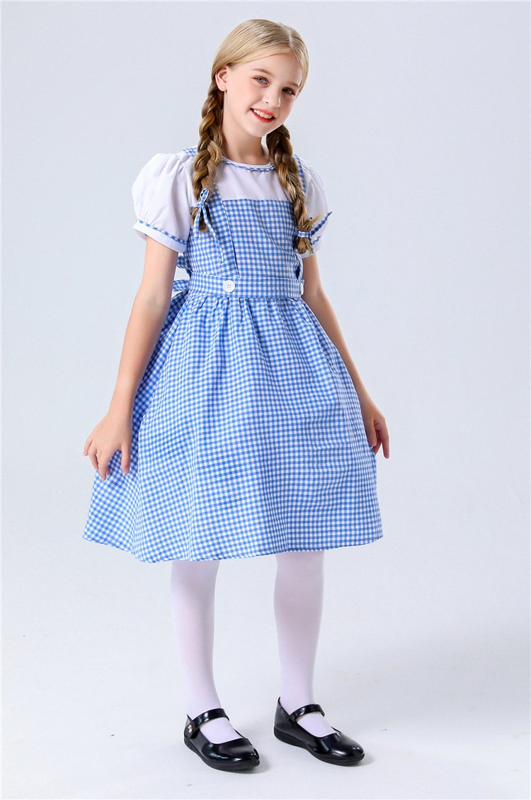 Girls Dorothea Costume Kids Wizard Princess Dorothee Gale Blue Dress for Cosplay