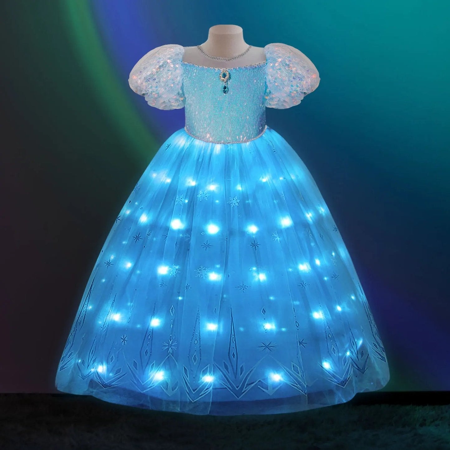 Elsa Dress Girls Princess Dress Fancy Light Up Dress with Cape Snow Queen Party Dress