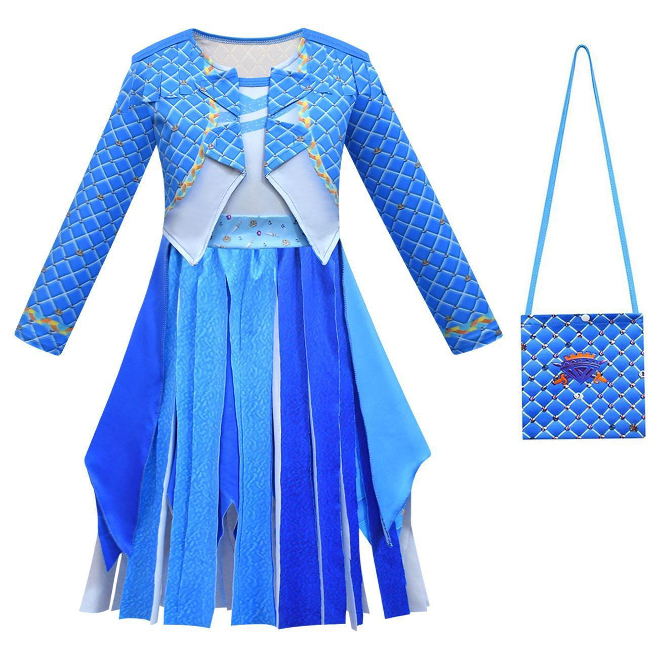 Girls Chloe Charming Costume Blue Tassel Dress Wig and Gloves for Dress Up Party