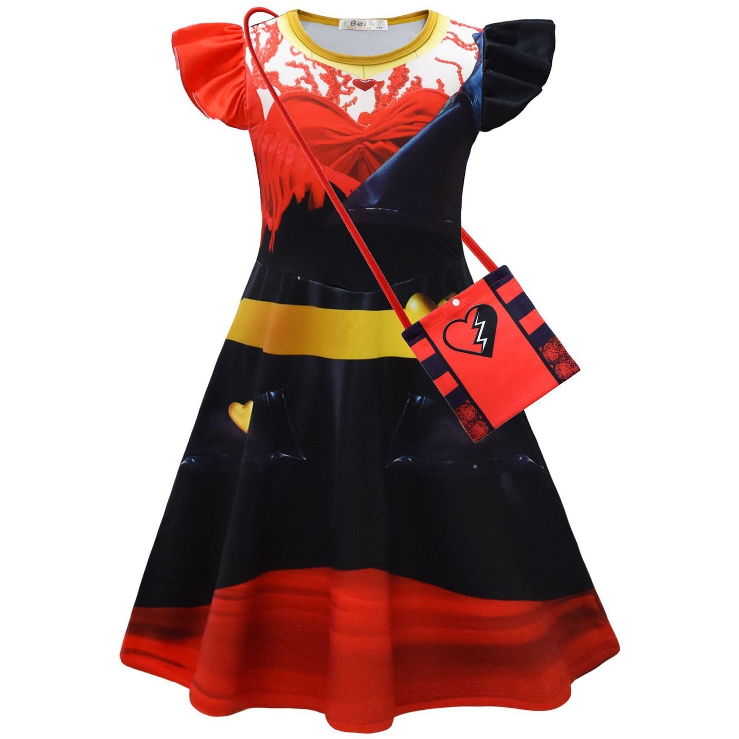 Girls The Rise of Red Fly Sleeve Dress and Bag Princess Red Dress Up Full Set