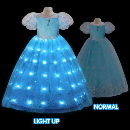 Elsa Dress Girls Princess Dress Fancy Light Up Dress with Cape Snow Queen Party Dress