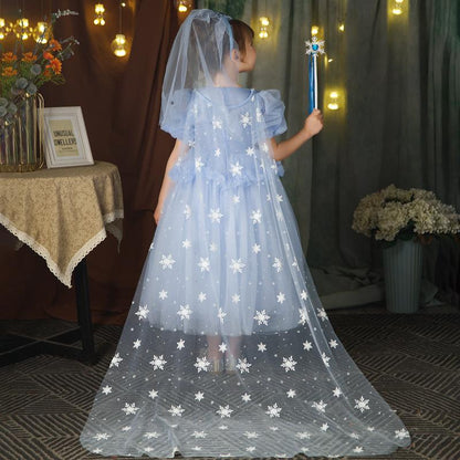 Kids Elsa Dress Light Up Princess Dress with Trailing Cape Ice Queen Glowing Elsa Costume