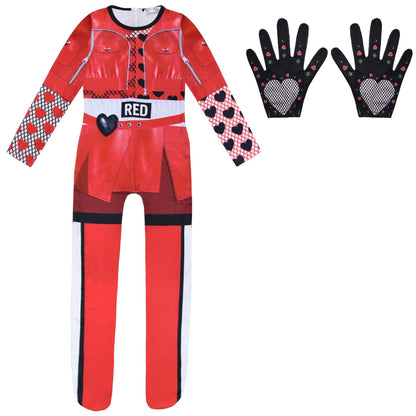 Girls Princess Red Costume with Gloves Kids Halloween Cosplay Outfit for 5-12 Years