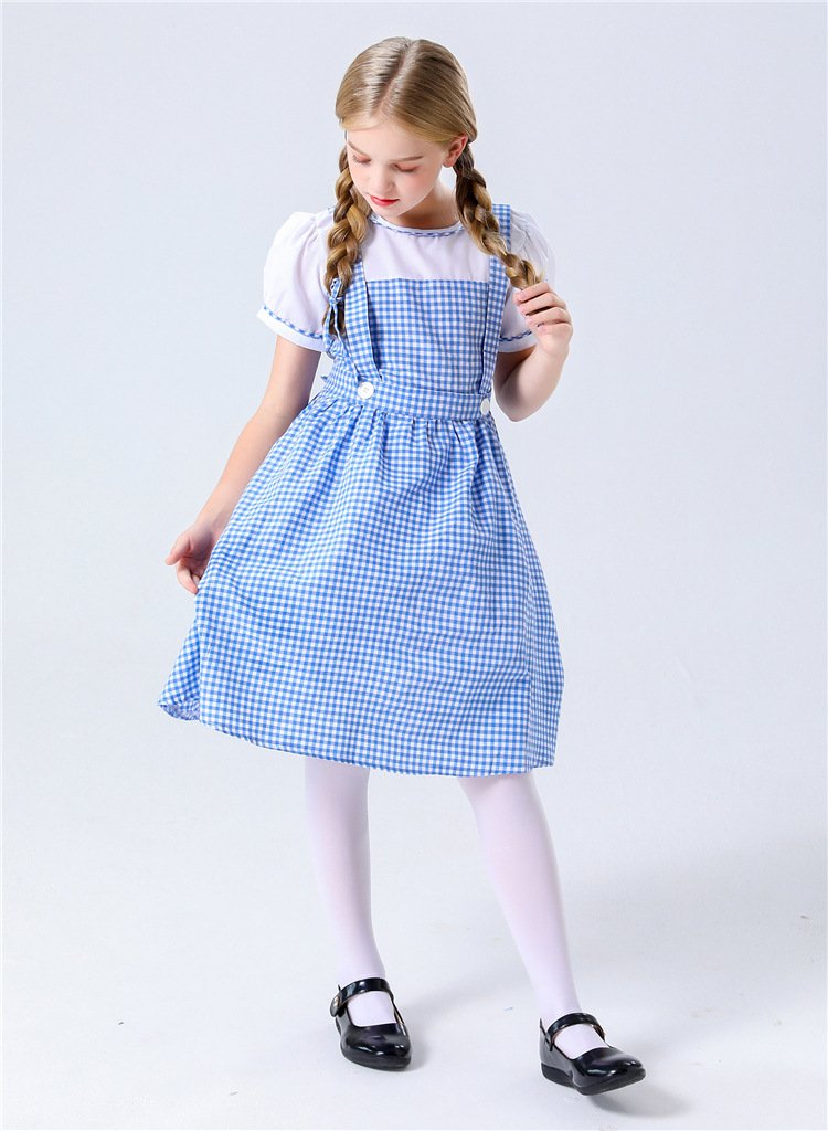 Girls Dorothea Costume Kids Wizard Princess Dorothee Gale Blue Dress for Cosplay