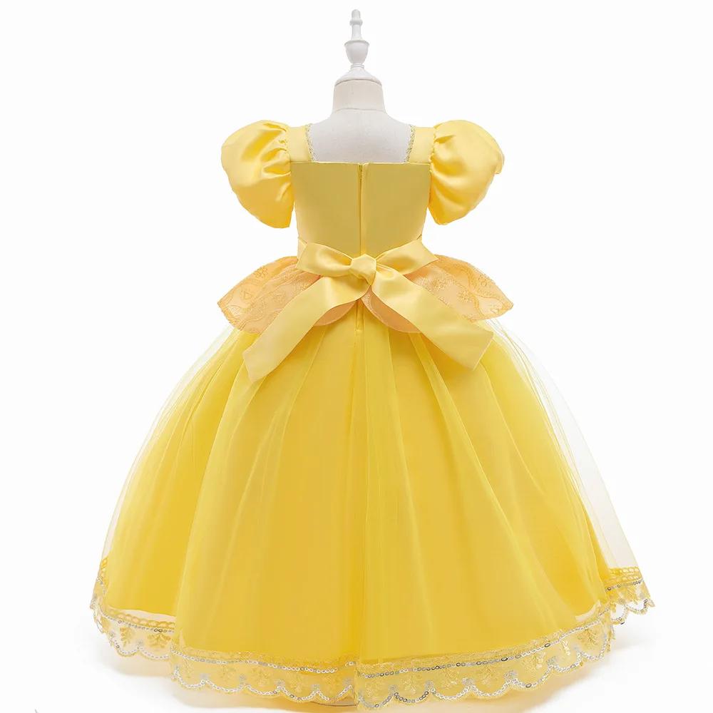 Girl Princess Belle Light Up Dress Glowing Princess Beauty LED Puff Sleeve Ball Gown