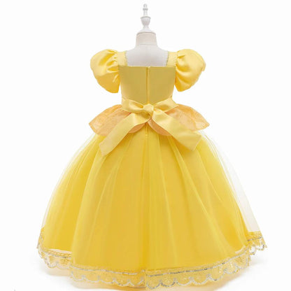 Girl Princess Belle Light Up Dress Glowing Princess Beauty LED Puff Sleeve Ball Gown