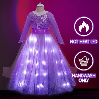 Anna Costume Kids Light Up Princess Dress Purple Sequined Birthday Dress Party Dress