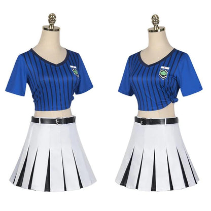 Blue Teikoku Anri Costume Cheerleaders Tops Skirt for Women Girl Halloween Party Cosplay Costume