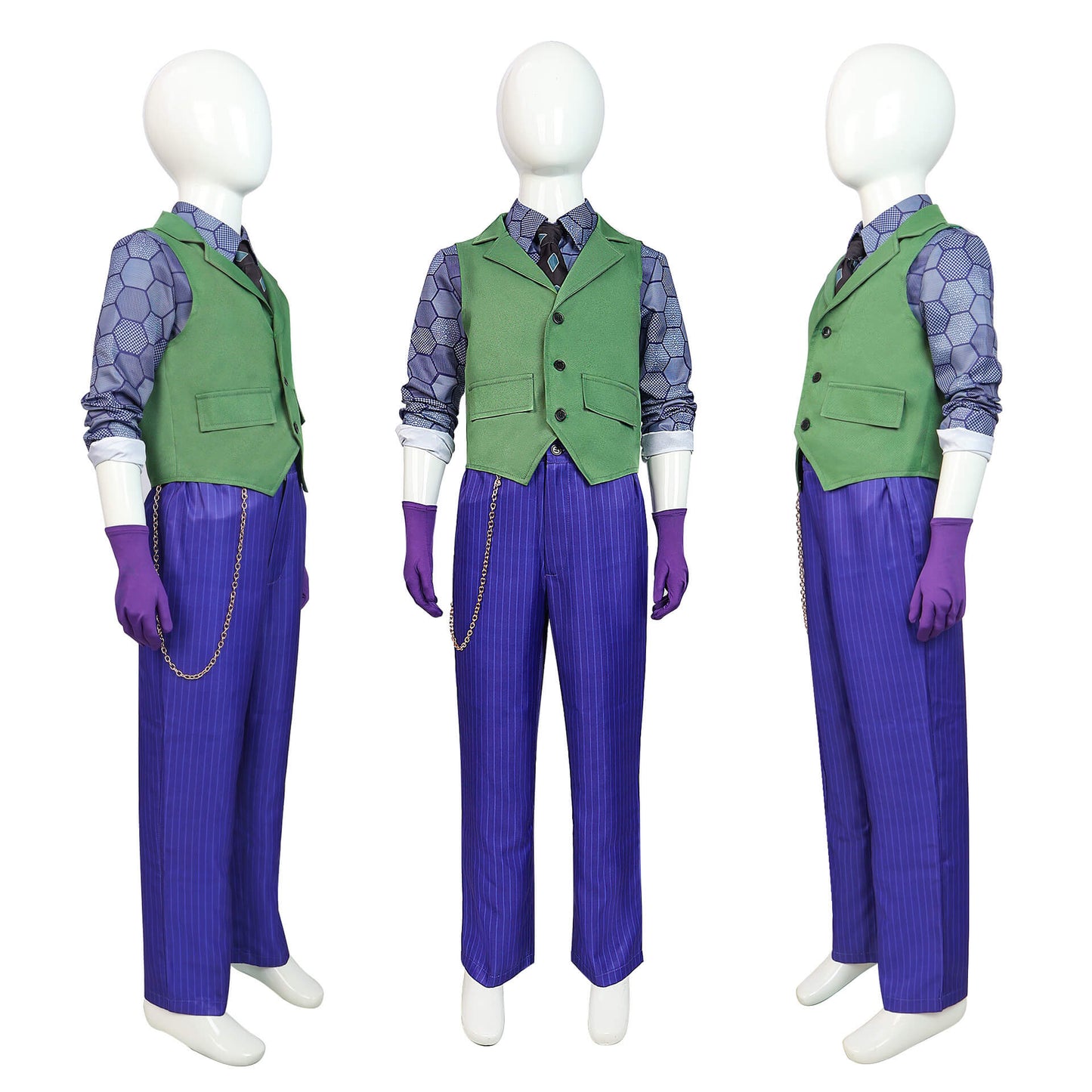 Kids Guason Costume Purple Joker Cosplay Outfit Halloween Overcoat Full Set for Boys