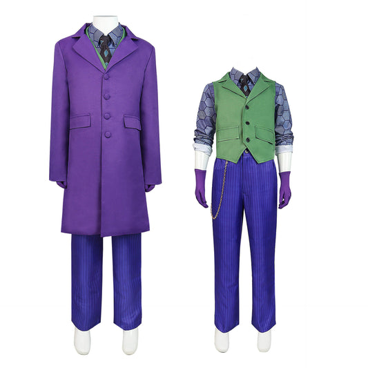 Kids Guason Costume Purple Joker Cosplay Outfit Halloween Overcoat Full Set for Boys