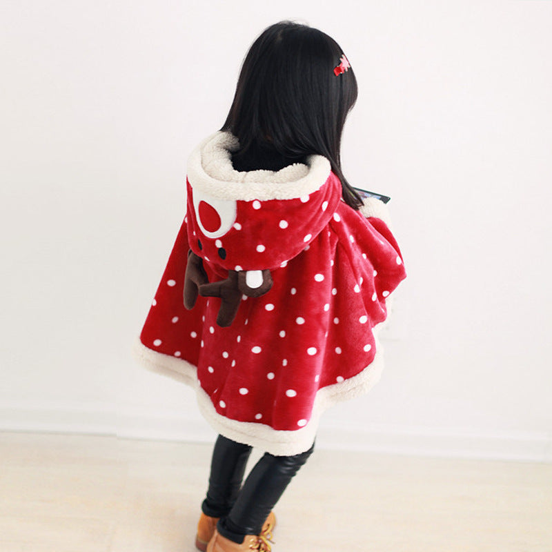 Kids Christmas Costumes Red Deer Horn Hoodie Cloak for Boys and Grils