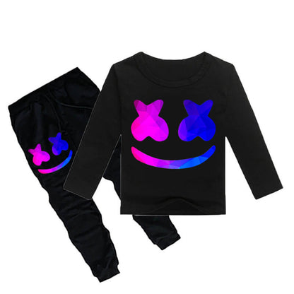 Boys Girls DJ Marshmallo Costume Smile Face Casual Tops and Pants 2pcs Sweatshirt Suit for Kids