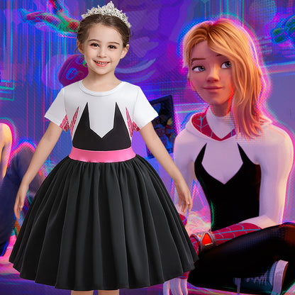 Little Girls Spidey Costume Super Hero Dress with Cloak Gwen Stacy Costume