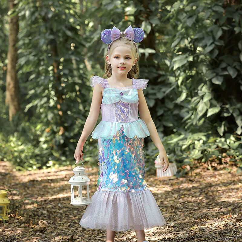 Kids Sequins Mermaid Dress Sea Princess Dress Beach Vacation Mermaid Tail Tutu Dress