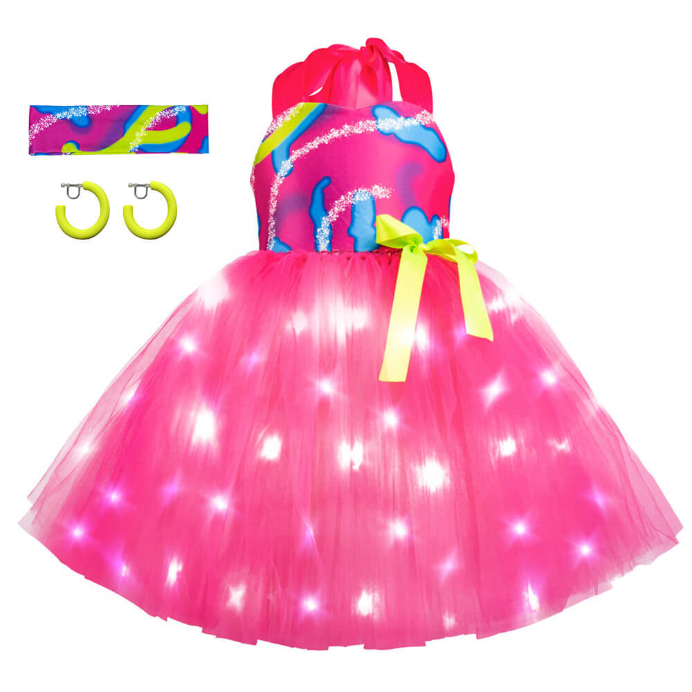 Girls Barbara Light-up Dress Pink Cowgirl LED Dress Iconic Movie Cosplay Costumes